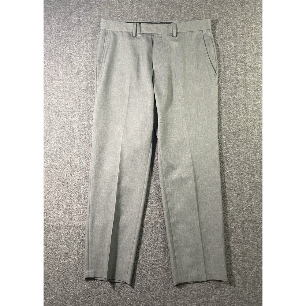 Kenneth Cole Reaction Mens Gray Flat Front Dress Pants 34x30 Business Straight